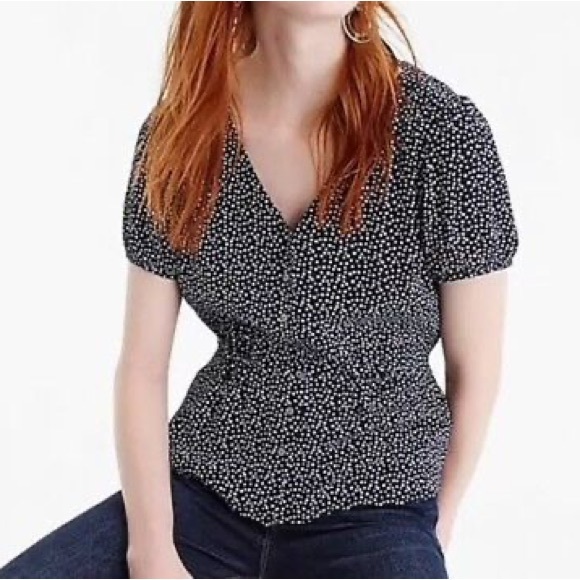 JCREW $78.00 Button-up peplum top in star print Sz6 Navy/White J1462 - Picture 1 of 5